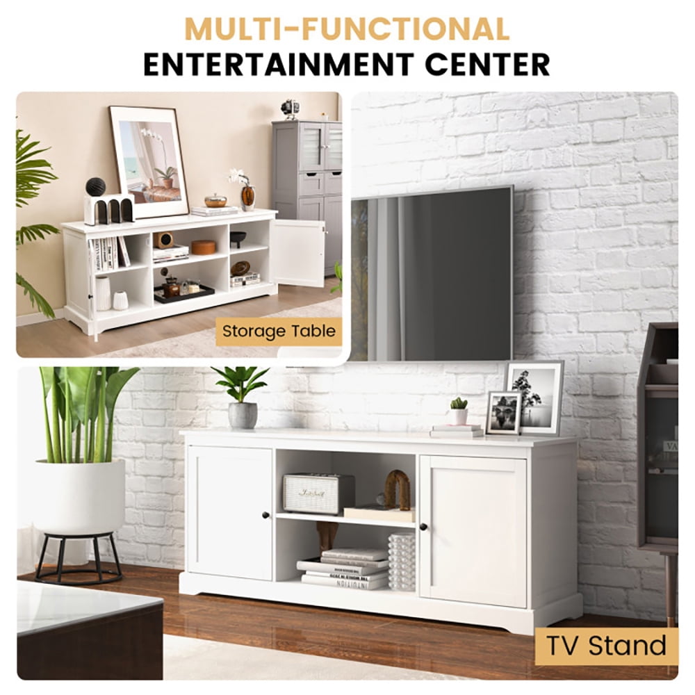 Finihen TV Stand, TV Cabinet, 58 Inch TV Stand with 2 Cabinets and Adjustable Shelves for TVs up to 65 Inch, for Living Room, Bedroom, White
