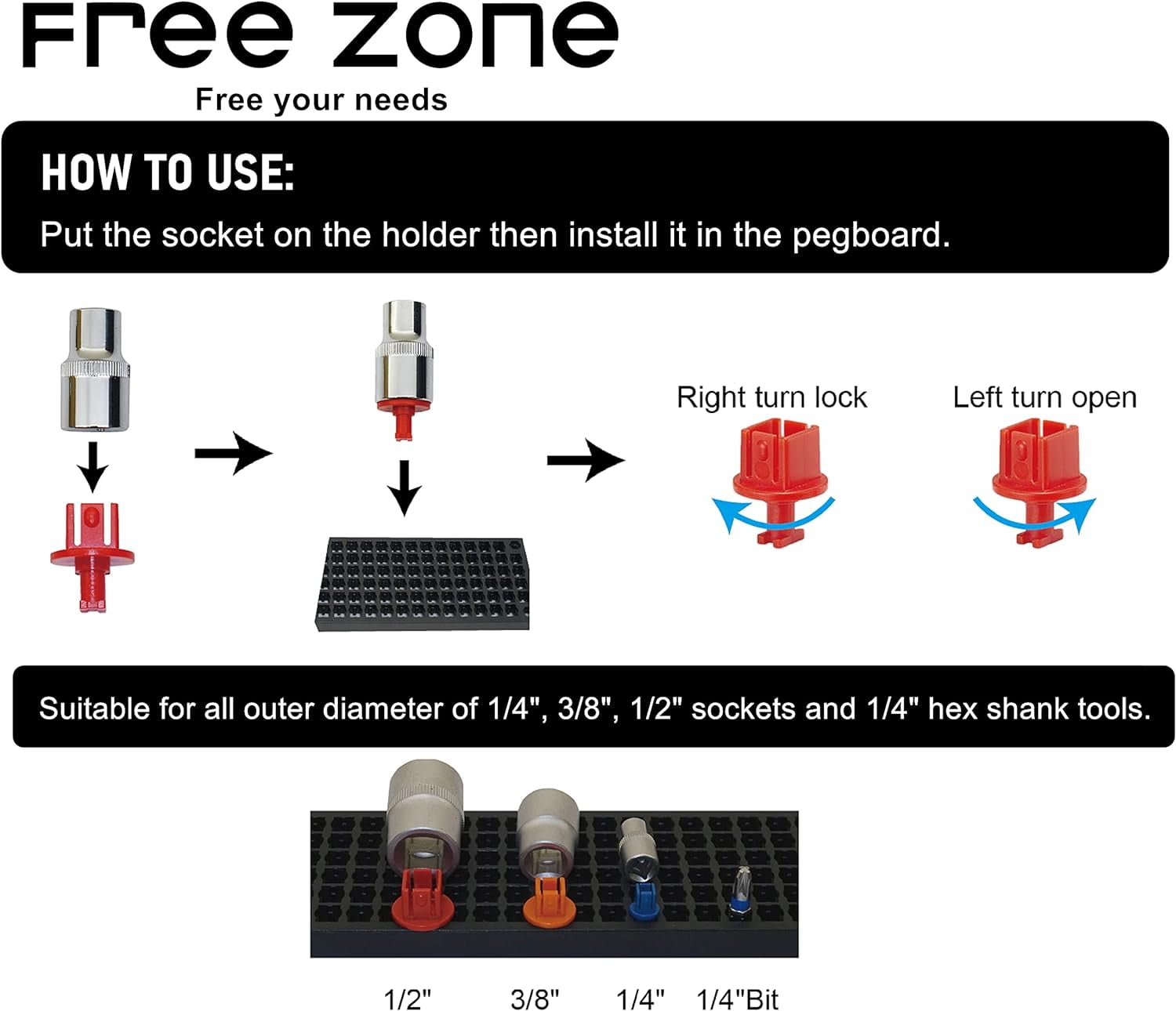 Free Zone 4-Piece Large Pegboard Set (Black)