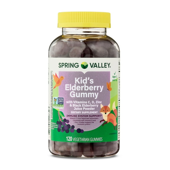 Spring Valley Kids Non GMO Elderberry Vegetarian Gummies for Immune System Support, Elderberry Flavor, 120 Count