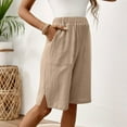 thumbnail image 7 of JULMCOMO Pedal Pushers for Women Bermuda Shorts Knee Length Trendy Summer High Waisted Bermuda Shorts Dressy Casual Linen Capris with Pockets Khaki L, 7 of 7