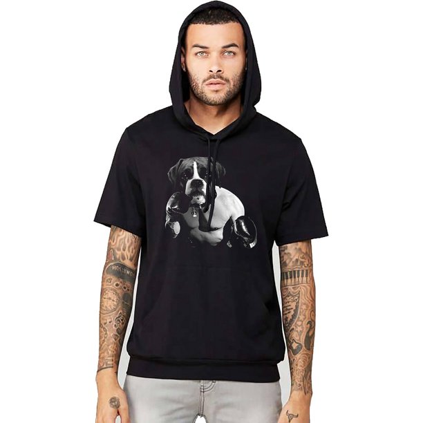 Interstate Apparel Men's Boxer Dog Boxer Black Short Sleeve Hoodie T