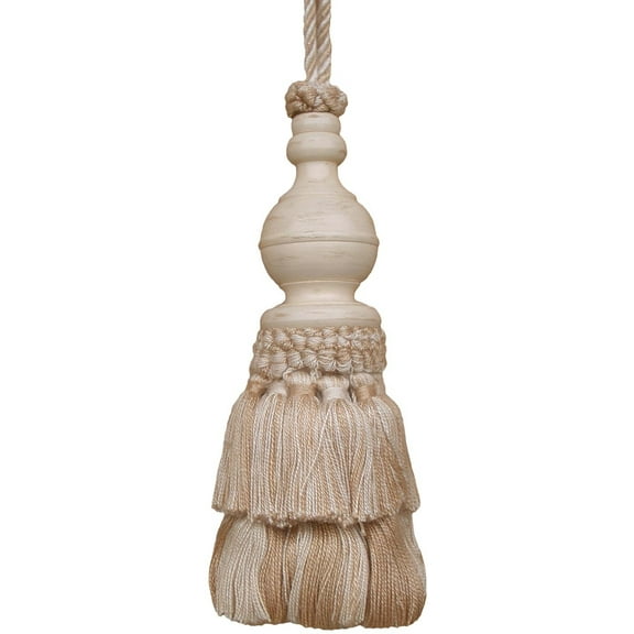 Tassel Finnial Natural White Pair Polyrayon Carved Wooden Head Wood New Ha JK-51