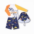 thumbnail image 2 of Gerichy Toddlers Boys 3Pcs Rashguard Swimsuit Dinosaur Print Long Sleeve Top and Swim Shorts Sets with Sun Hat Boys Bathing Suit 2T-14T,White, 2 of 7