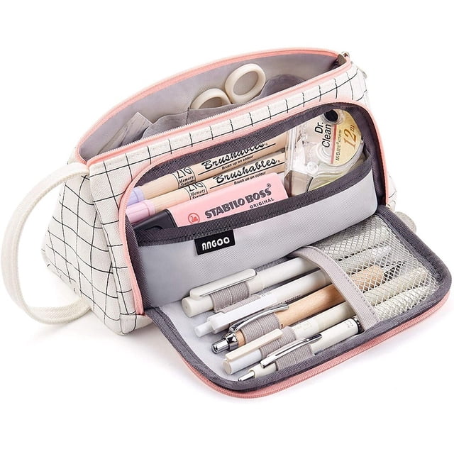 Bolsa de almacenamiento de lona colorida de gran capacidad, estuche para rotuladores, bolsa de papelería simple, soporte para oficina universitaria, estudiante universitario, niña, celosía de mujer