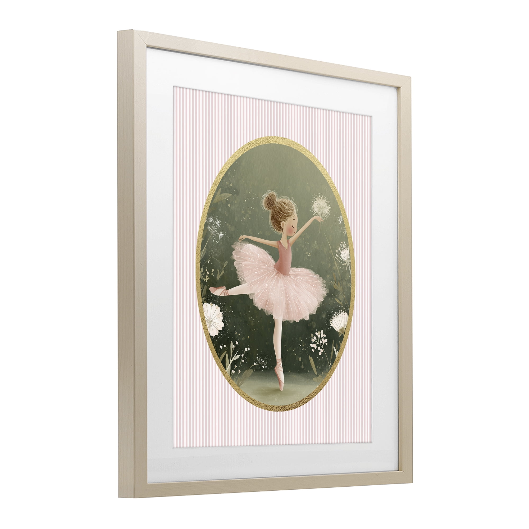 Stupell Industries Green & Pink Ballerina Birch Framed Print Under Glass, design by Christine Simpson Art