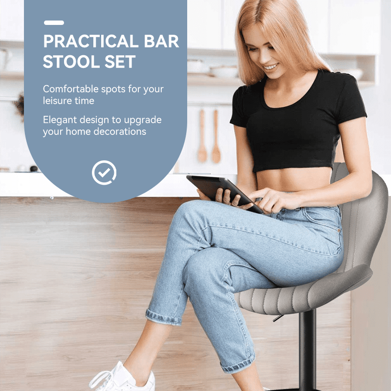 MOONMISS Modern Adjustable Bar Stool Faux Leather Bar Stool,Gray(Set of 2)