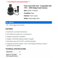 thumbnail image 2 of Front Lower Ball Joint - Compatible with 1991 - 2000 Dodge Grand Caravan 1992 1993 1994 1995 1996 1997 1998 1999, 2 of 2