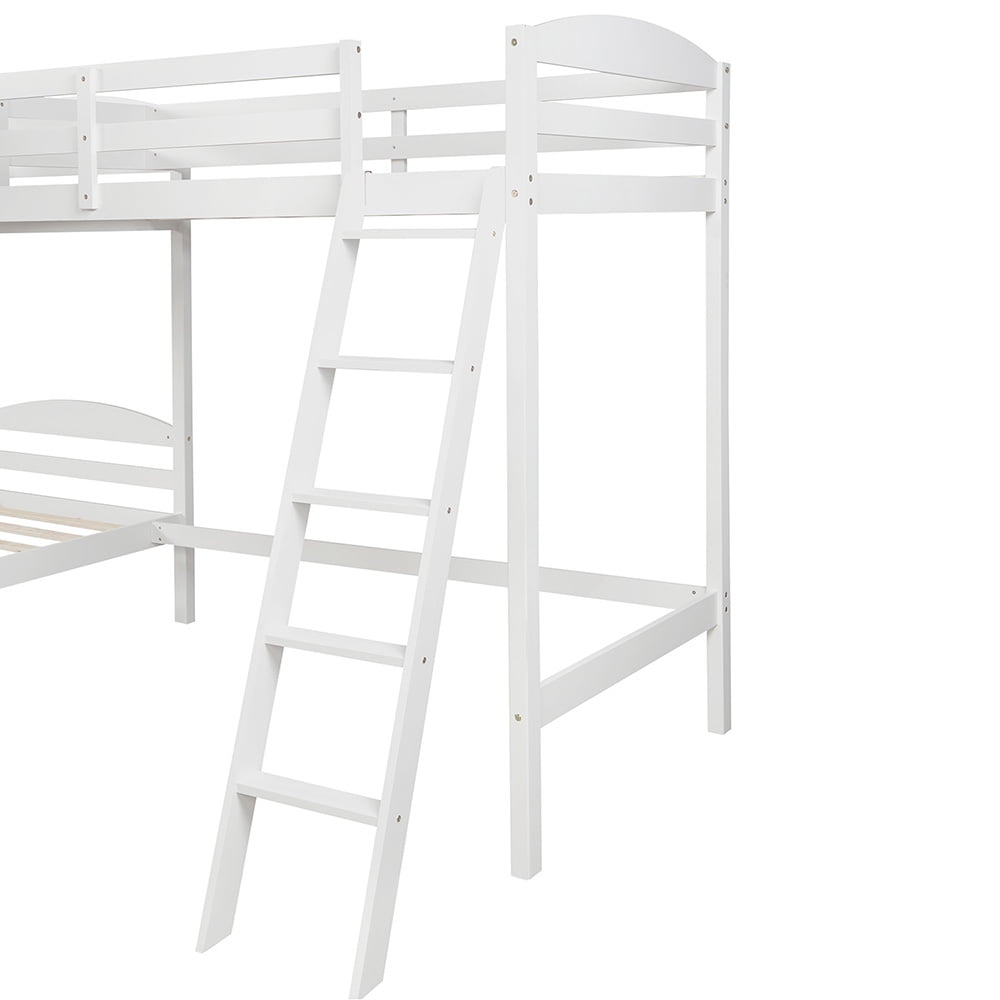 Kepooman Twin Size Solid Wood L-Shaped Bunk Bed & Loft Bed for Bedroom Dorm, White Kepooman Twin Size Solid Wood L-Shaped Bunk Bed & Loft Bed for Bedroom Dorm, White