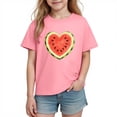 thumbnail image 2 of Kids Fruit Print T-Shirt Girls Watermelon Heart Short Sleeve Tee Cute Casual Summer Top 100% Cotton Pink,Size 3 T, 2 of 9
