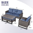 thumbnail image 5 of PARKWELL 6Pcs Patio Rattan Wicker Outdoor Conversation Sets 5 - Person Seating Group Patio Furniture Set, including Sofa, Chairs, Coffee Table and Ottomans with Blue Cushion, 5 of 6