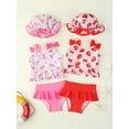 thumbnail image 3 of BemeyourBBs Toddler Baby Girl Swimsuit Infant Bathing Suit 3 Pieces Swimsuits Bow Tank Top with Ruffle Shorts Set Sun Hat Rash Guard Swimwear Summer Beach Wear, 3 of 9