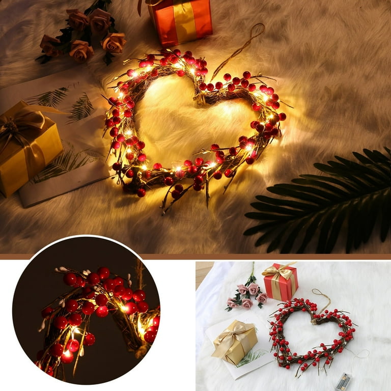 Taqqpue Valentines Wreaths for Front Door,16-Inch Wreath Heart-shaped  Valentine's Day Decorative Garland With Lights Garland Indoor Outdoor,Home  Porch Farmhouse Decor Garland 