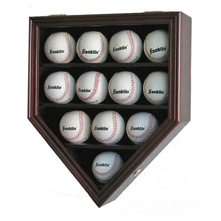 12 Baseball Display Case Wall Cabinet Shadow Box, UV Protection Door, Mahogany