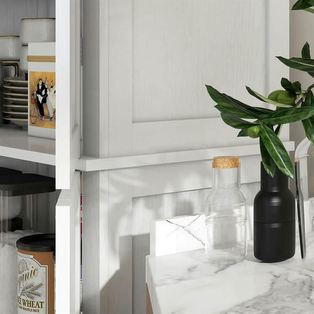 Topcobe 72" Pantry Cabinet, Sliding Door Storage Shelf, Freestanding Kitchen Pantry, White Wood Grain, Space-Saving Organization Solution