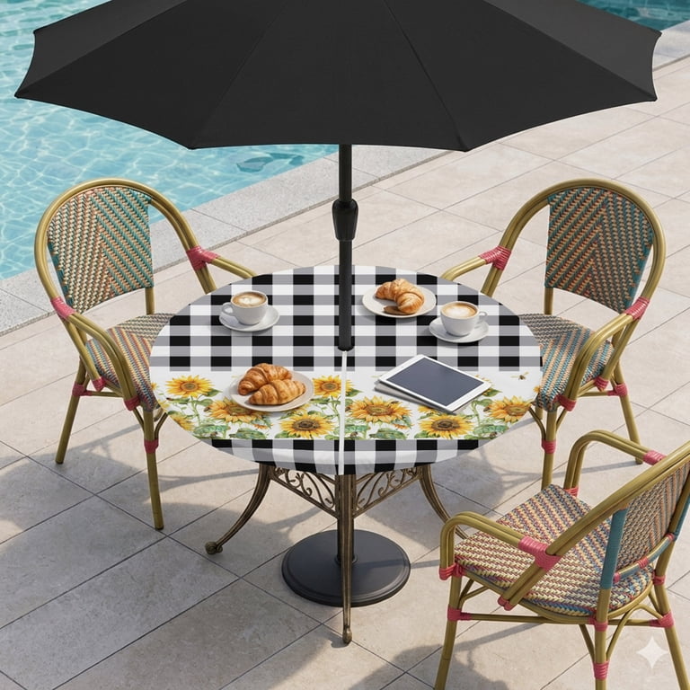 buffalo plaid patio umbrellas Funsite 8Ft Pagoda Umbrella, UV Protect Pool with Heavy Duty Pole, Outdoor Market Umbrella for Holiday Garden Backyard, Black White Stripe : Patio, Lawn & Garden blocking harmful UV rays to keep you comfortable Outdoor Tablecloth with Umbrella Hole