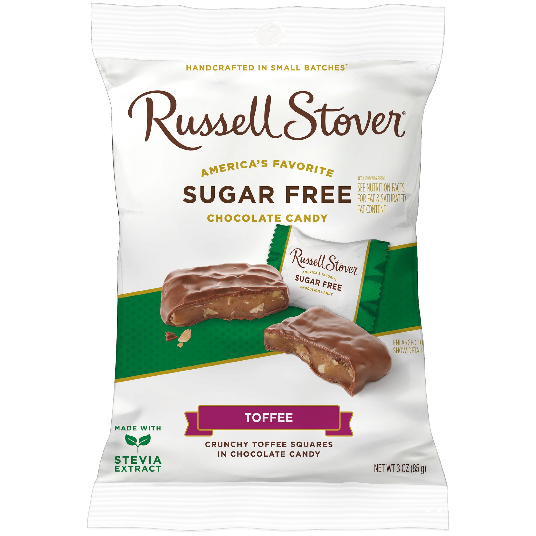 RUSSELL STOVER Sugar Free Toffee Squares in Chocolate Candy, 3 oz. bag (≈ 6 pieces)