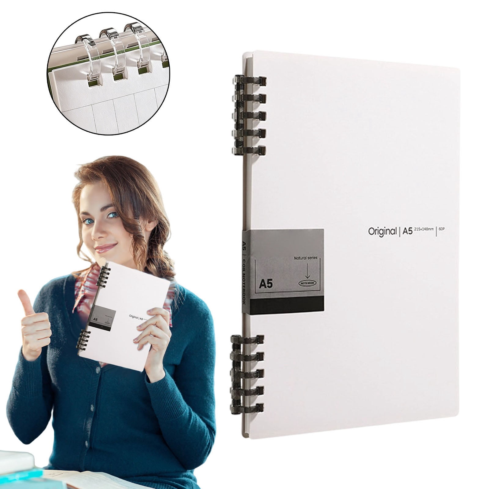 4PC A5 Notebook 5 Hole Detachable Hardcover Journal. A5 Hardcover Wear-Resistant No Bound Coil Notepad, Comfortable for Writing, Office Study and Creative Draft Use(5.82*8.46inch,A*1+B*1+C*1+D*1