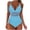 Light Blue, variant on cocolona Womens One Piece Tummy Control Swimsuits Summer Solid Color V Neck Mesh Patchwork Bathing Suit