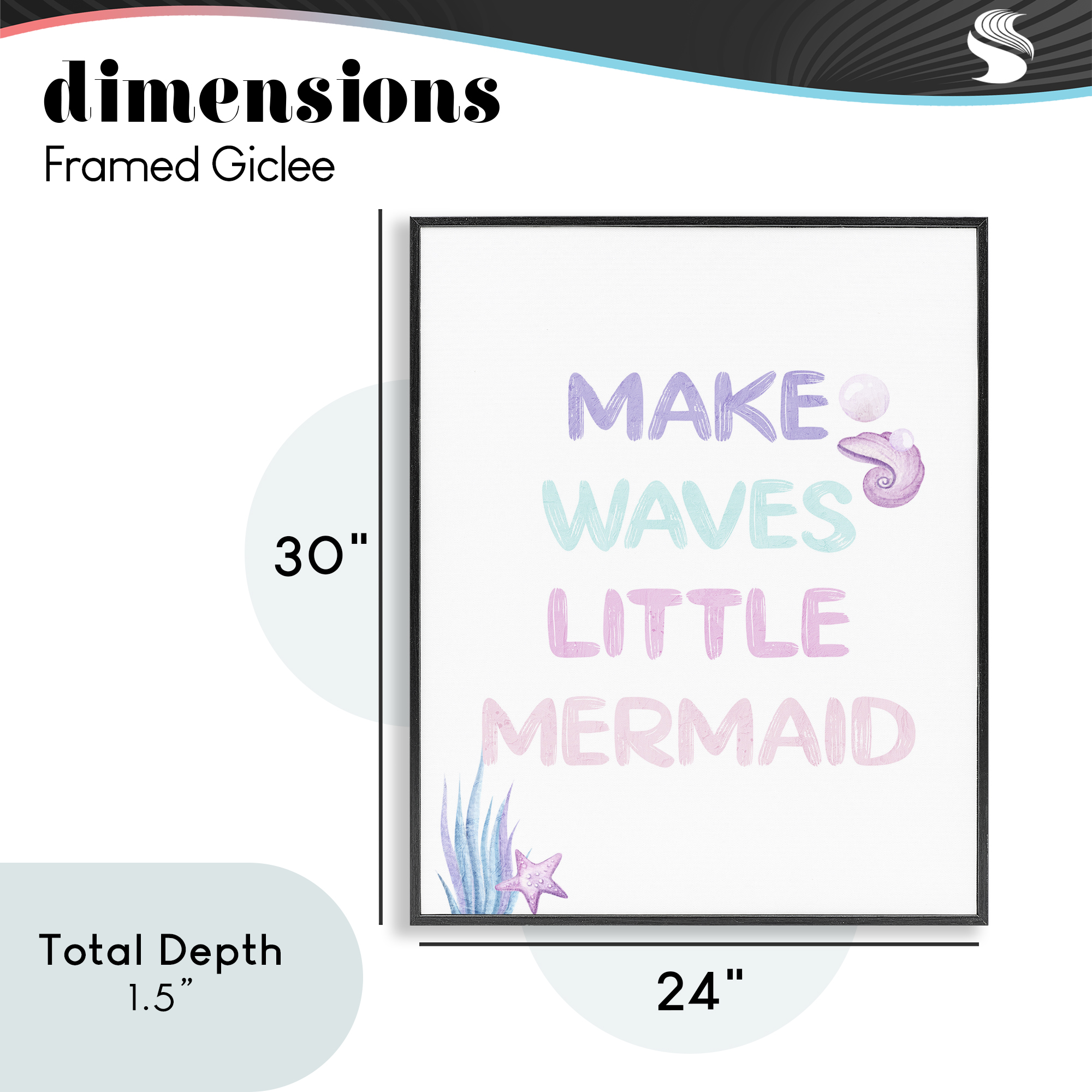 Make Waves Little Mermaid Black Framed Giclee Art, design by Kim Allen