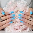 thumbnail image 2 of Hypnaughty 24 Pcs Blue Wildfire Fire Flames Extra Long Coffin Press On Nails with Design and Glue Extra Long Fake Nails Nude Pink and Blue Fire Flames XL Full Cover, 2 of 6