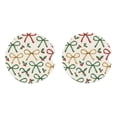 thumbnail image 4 of Round Ceramic Car Coasters 2 Pack Absorptive Clean Cork Bottom For Anti-Slip Use On Most Cars Festive Thin Holiday Ribbon Bow Pattern, 4 of 8