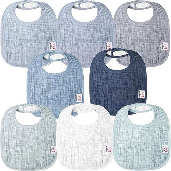 Baberos de muselina para bebés Bearmoss, paquete de 8, 100% algodón