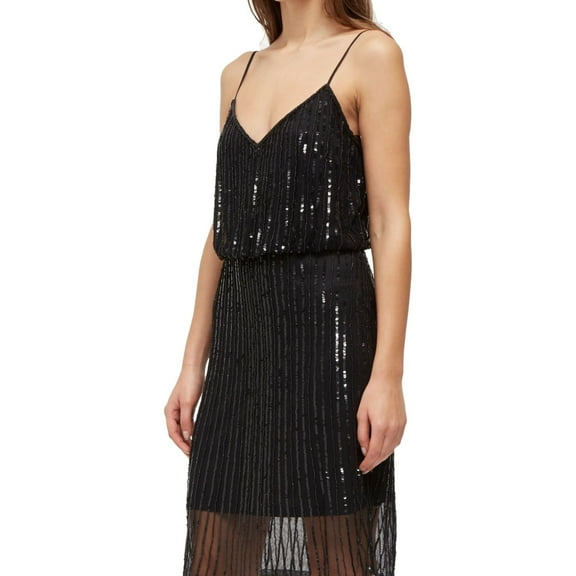 French Connection Womens Aster Shine Slip Dress, Black, 4