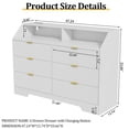 thumbnail image 2 of 6 Drawer Dresser, Wide Wood Chest of Drawers with Power Outlet Fluted Panel, Bedroom, Living Room, 2 of 7