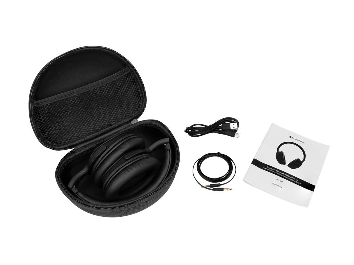 Monoprice BT-300ANC Wireless Over Ear Headphones - Black With (ANC) Active Noise Cancelling, Bluetooth, Extended Playtime