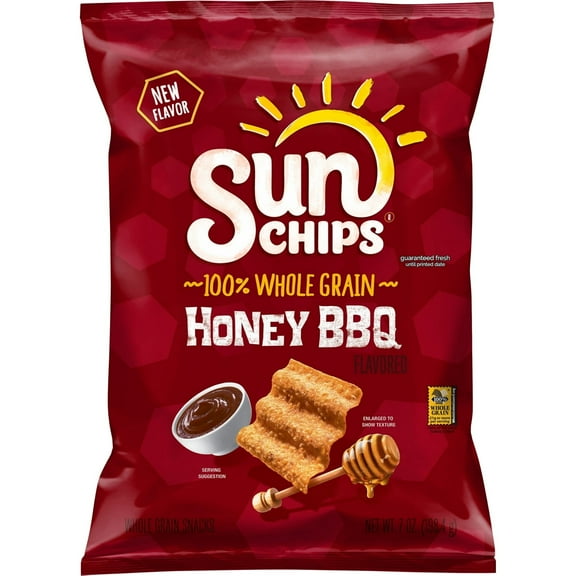 SunChips Whole Grain Snack Chips, Honey BBQ,  7 oz Bag (4 pack)