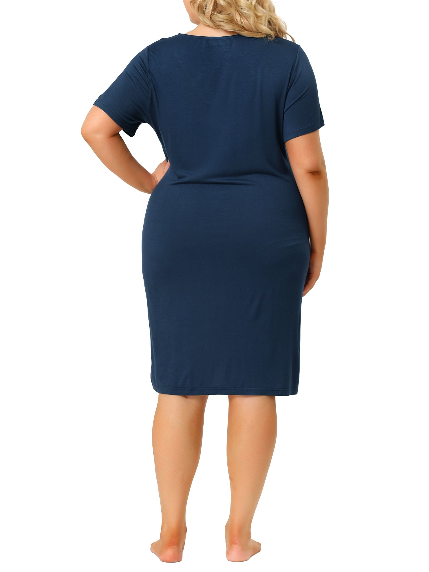 Unique Bargains Women's Plus Size Nightgown V Neck Pajama Sleepwear Dress