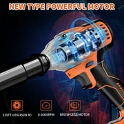 Cordless Impact Wrench, UNTIMATY 1/2 inch  Brushless Impact Gun, Max Torque 350 Ft-lbs（450N.m） Impact Wrench with 20V Brushless Motor, with 3.0Ah Li-ion Battery & 7 Sockets