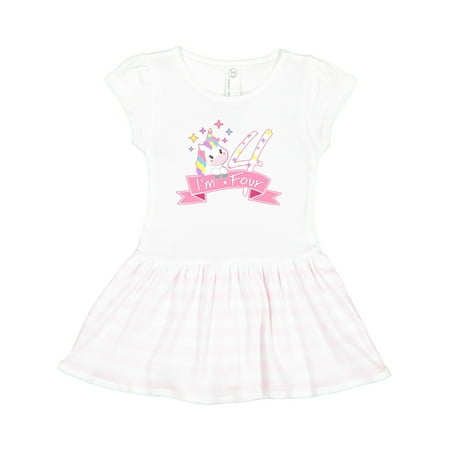 

Inktastic I m Four- Cute Unicorn 4th Birthday Gift Toddler Girl Dress