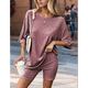 thumbnail image 5 of Pijama de 2 Piezas para Mujer, de Punto Acanalado, con Camiseta y Pantalones Cortos A Juego, Vino Tinto, Talla M, 5 of 7