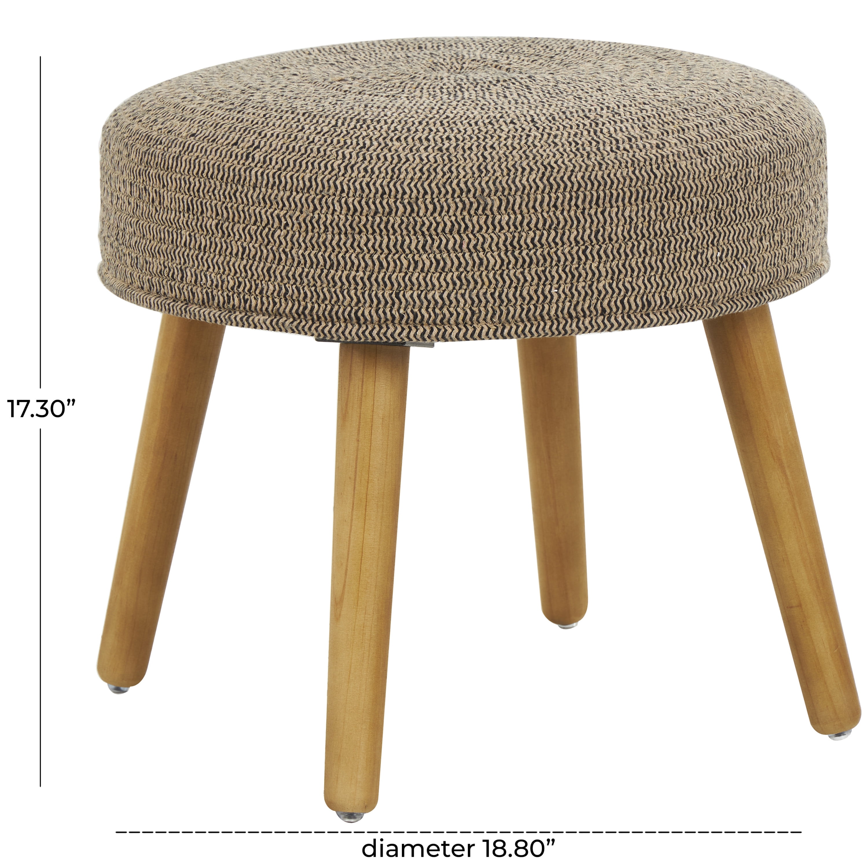DecMode Polyester Chevron Textured Stool with Brown Wooden Legs, Brown