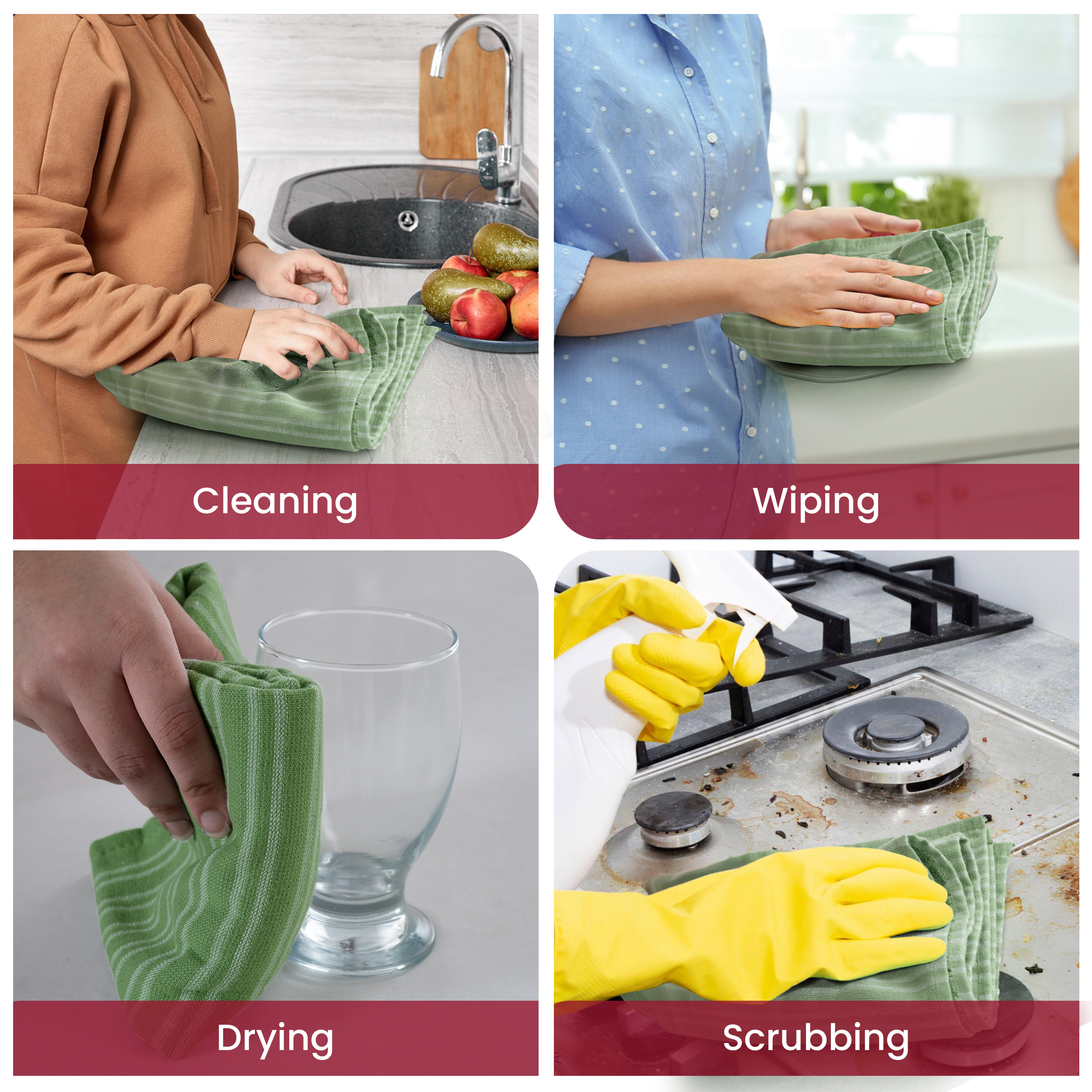 Lux Decor 6 Pack Kitchen Towels Set 16”x26” - 100% Cotton Highly Absorbent Dish Towels for Kitchen - Soft & Scratch-Free Green Hand Towels for Cleaning & Drying