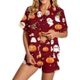 thumbnail image 3 of Hot Sales Under $10 CNJKEHIUV Halloween Pajamas Women Short Sleeve Button Top Matching Shorts 2026 Fall Cute Satin Pumpkin Sleepwear Wine Red XL, 3 of 4