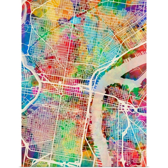 Great BIG Canvas | Rolled Michael Tompsett Poster Print entitled Philadelphia Pennsylvania Street Map