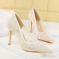 thumbnail image 2 of Women Pointed Toe High Heels Sexy Pumps Lace Tulle 9CM Wedding Shoes for Bride Prom Party, 2 of 5