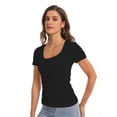 thumbnail image 2 of Women Casual Long Sleeve Slim Scoop Neck Fit T Shirts Basic Tee Tops Crew, 2 of 5