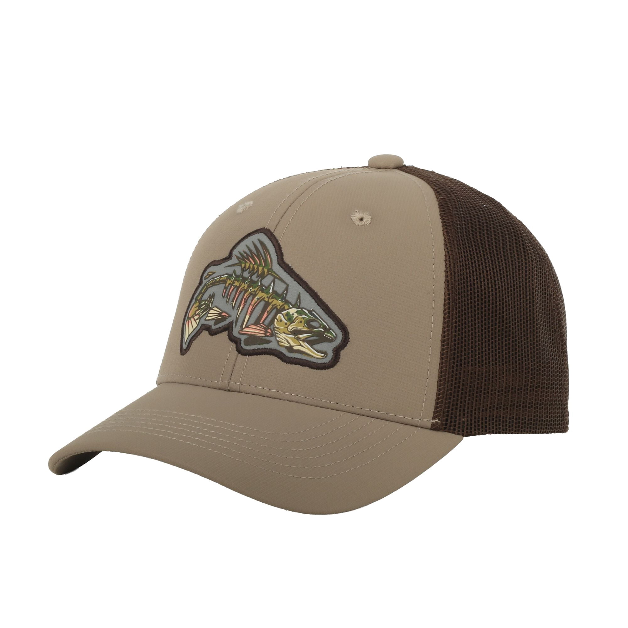 Outdoor Cap Bone Trout Patch Cap – Unstructured Mesh Back Snapback, One Size, Khaki/Brown