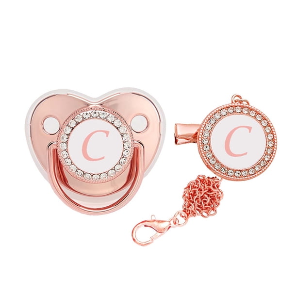 Fiudx Chupete con Brillo, Clip Personalizable con Inicial de Letra, Tetina con Brillantes Diamantes de Imitación, Ideal para Bautizos, Bodas y Fiestas, Regalo Único para Bebés Especiales. Requiere Su