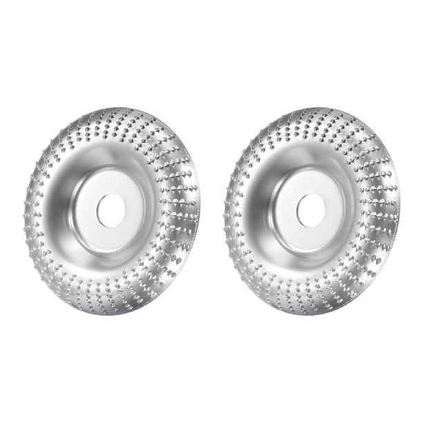 Uxcell 2 Pcs Rueda de Molino de Tallado en Madera 4" Herramienta Rotativa Disco de Tallado en Arco Rueda de Molienda con Arbor de 5/8" Tono Plateado
