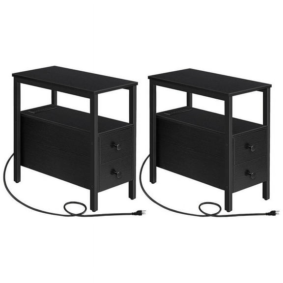 HOOBRO Set of 2 Narrow End Table with USB Ports Bedroom Nightstand with Drawers BK541BZP201