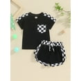thumbnail image 3 of Musuos Baby Boys Girls 2 Piece Outfits 0-3 Years Plaid Patchwork Short Sleeve T-Shirt and Elastic Shorts Set Toddler Summer Clothes, 3 of 10