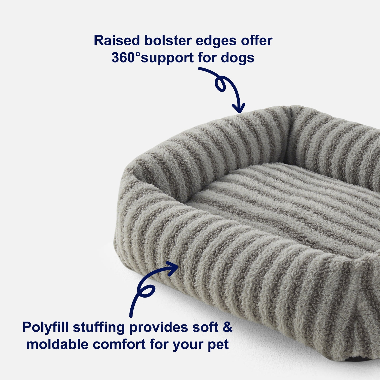 Soft Calming Sleeping Puppy Bed, Dog Beds for Small Dogs and Cats, Washable Rectangle Dog Bed with Removable Cover, Pet Beds, Non-Slip Bottom, Gray, 20in