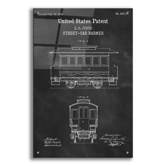 Epic Art 'Streetcar Blueprint Patent Chalkboard,' Acrylic Glass Wall Art, 24"x36"