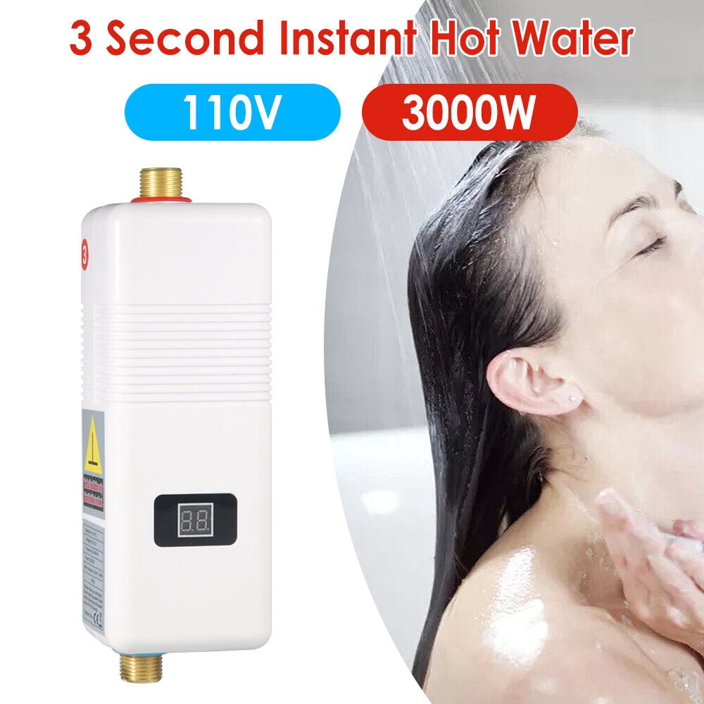 KingFurt 110V 3000W Tankless Electric 3-Second Instant Hot Water Heater For Kitchen and Bathroom