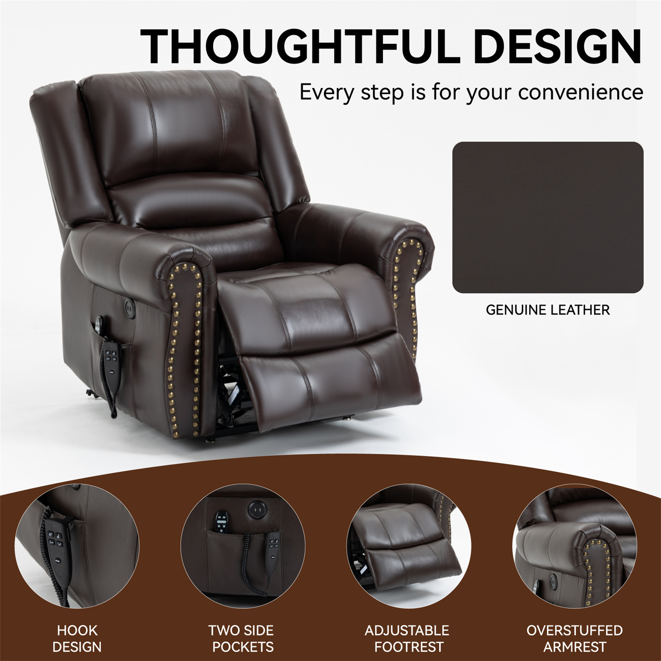 Aukfa Dual Motor Power Lift Recliner Chair Sleeper Sofa with Massage and Heat for Elderly, Infinite Position, 2 USB Ports, Brown