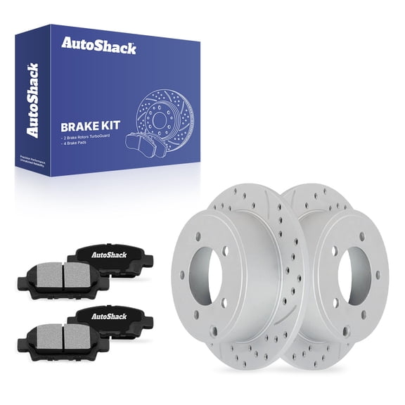AutoShack Rear Solid Drilled & Slotted Coated Brake Rotors Silver Matte Finish   Ceramic Pads 6-PC Brake Kit Replacement for 2007-2017 Jeep Patriot 2007-2017 Jeep Compass TurboGuard 10.31" (262 mm)